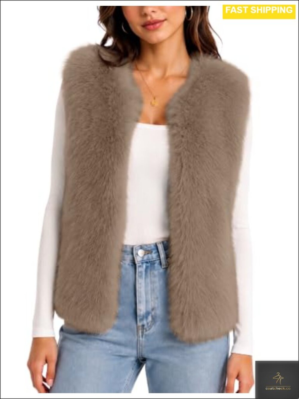 LOMON Women's Faux Fur Vest Sleeveless Winter Coat Plush Layering